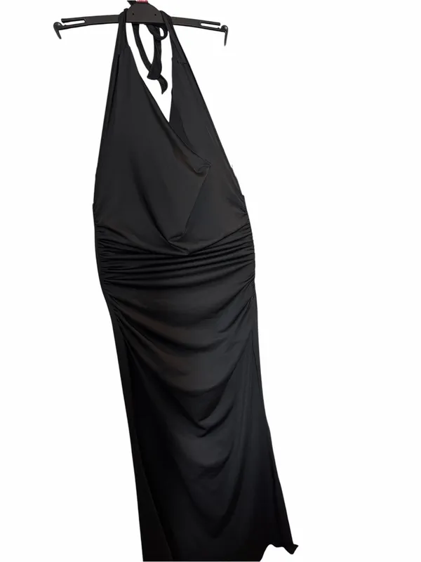 SHEIN Tall Black Cowl Neck Halter Maxi Dress Ruched Size Large - Image 2