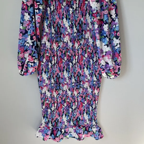 Pink Lily Boutique Floral Print Midi Dress Ruched Bubble Sleeves Size Medium - Image 7