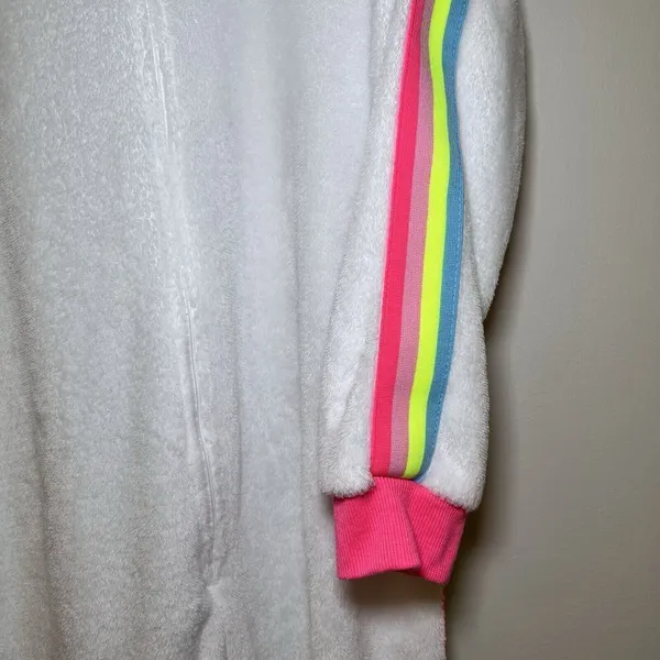 Rainbow Unicorn Fleece‎ One Piece Zip Up Hoodie Pajamas Large Costume Halloween - Image 5