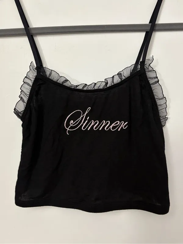 Dolls kill Sugar Thrillz Black Ruffle-Trim 'Sinner' Embroidered Cami - Image 2