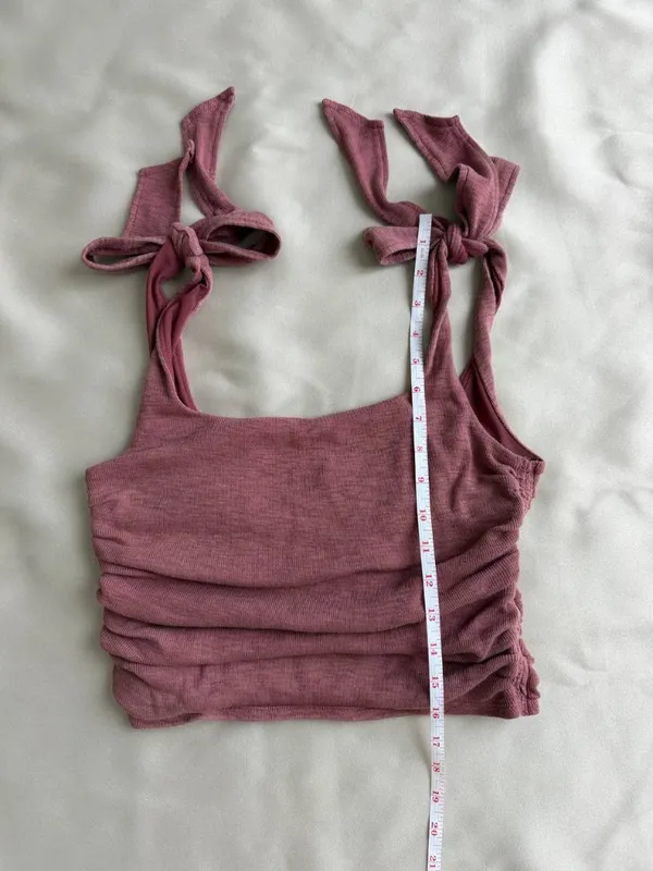 Free People Boulevard Mauve Ruched Tie Shoulder Crop Tank Top Size S - Image 13