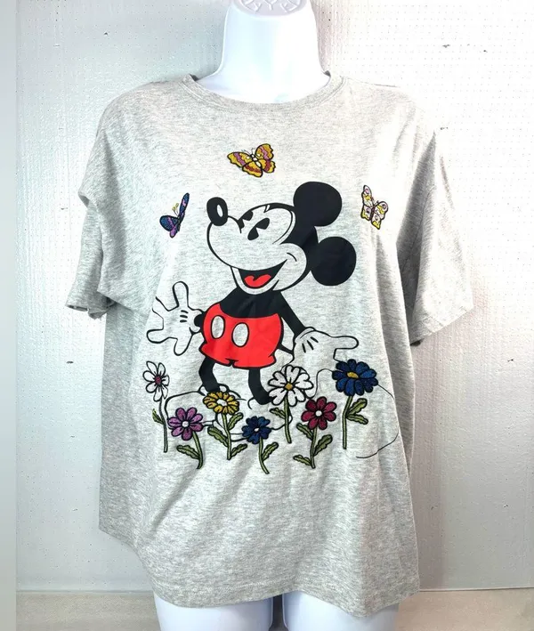Disney Mickey Mouse XL Embroidered Tee Top in Heather Gray - Image 9
