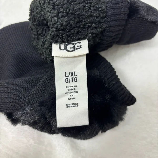 UGG Luxe BLACK‎ FAUX FUR FUZZY WOOL BLEND MITTENS WITH SHERPA LINING size L/XL - Image 5