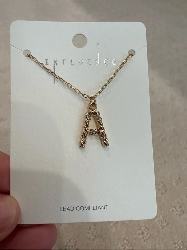 Influence Gold Tone Initial A Necklace CZ Letter Pendant Minimalist Jewelry NWT - Image 2