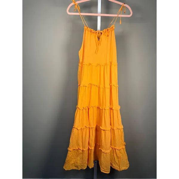 Charlie‎ Holiday Orange Senorita Tiered Cotton Maxi Dress NWT Size 4 Boho - Image 3