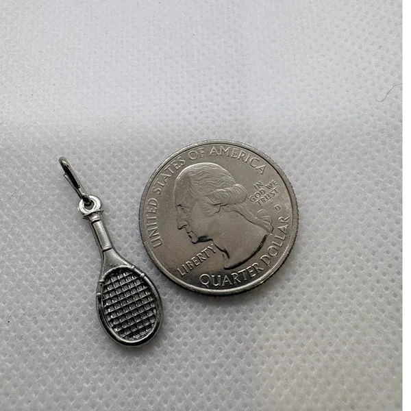 Vintage Tennis Racket Charm Silver‎ Tone Sports Jewelry Stamped STER Magnetic - Image 5