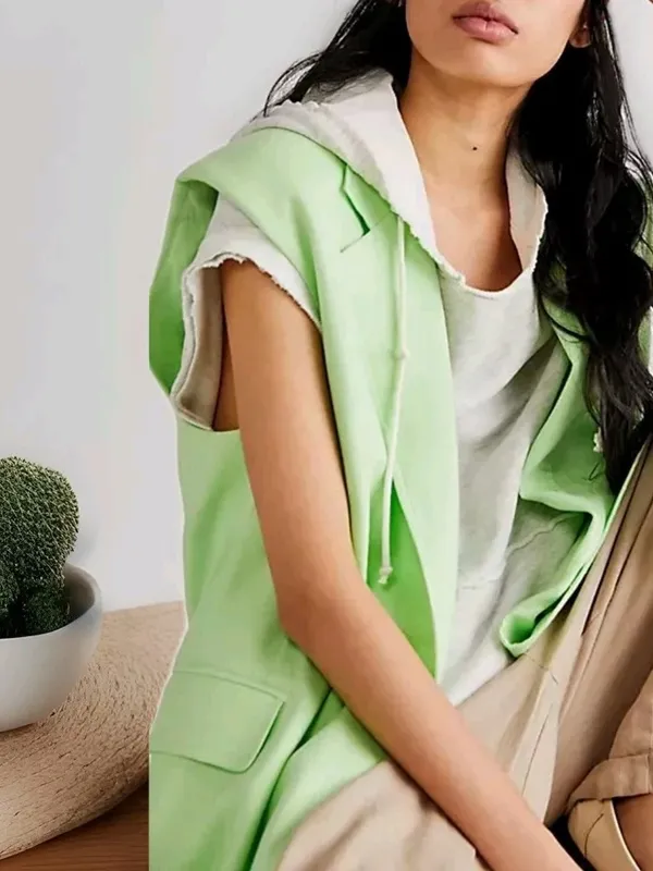 Free People NWOT 100% Linen Vest Green Light Lime Bright‎ Young Things Size M - Image 4