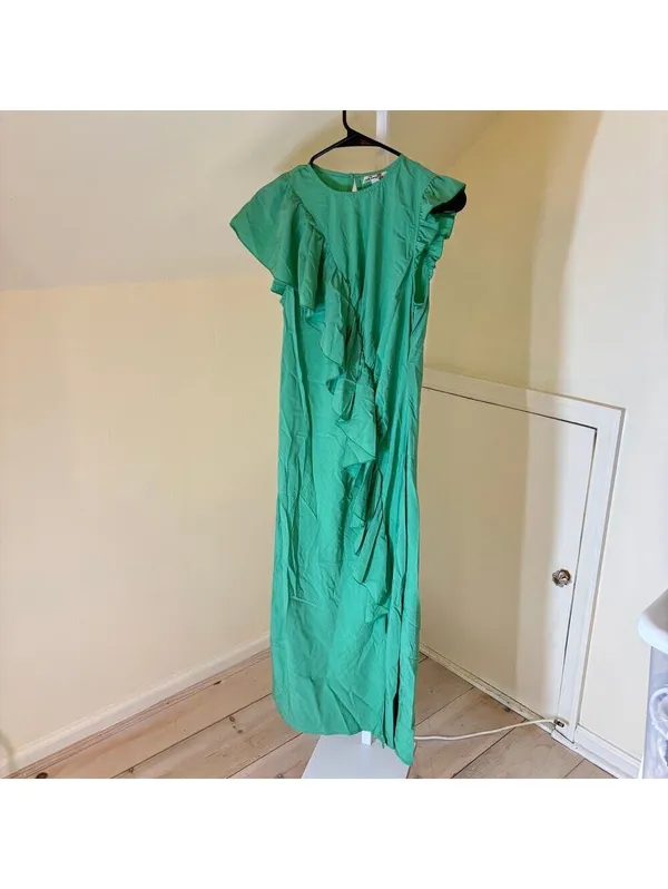 Future Collective NWT Women's Flutter Asymmetrical Ruffle Midi Dress Green S - Image 2