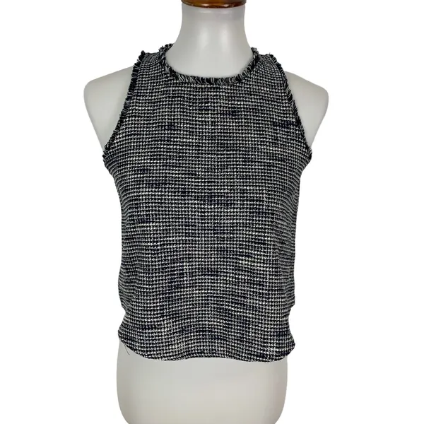 Zara XS Blue Tweed Sleeveless Top Cropped Career Officewear Y2K - Image 3
