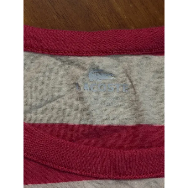Lacoste Womens Pink White Stripe‎ Long Sleeve Crew Neck Shirt Top Size 40 - Image 3
