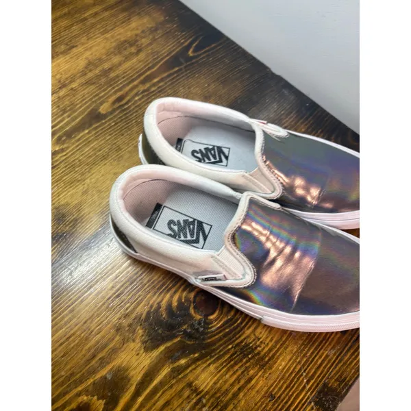 Vans Silver Iradescent Slip‎ On Sneakers Size M5/W6.5 - Image 4