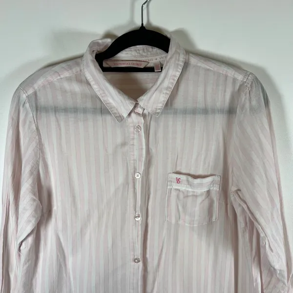 Victoria's‎ Secret Pink White Striped Cotton Sleep Shirt Nightgown Womens Large - Image 2