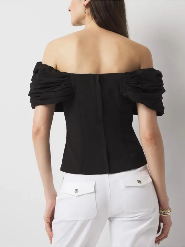 White house black market bustier Off-Shoulder Black Corset-Style Blouse - Image 4