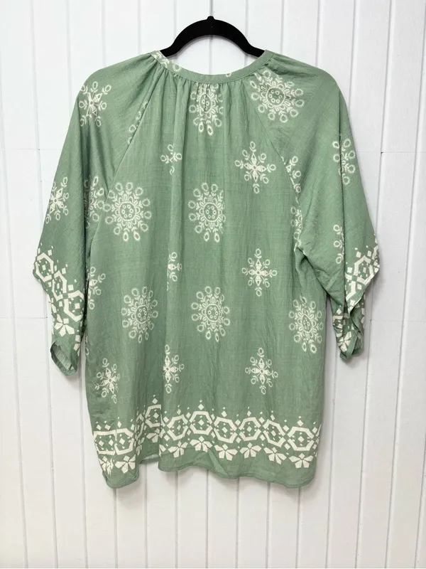 Bebonnie Boho Embroidered Tunic Top - Sage‎ Green Size L NEW - Image 3