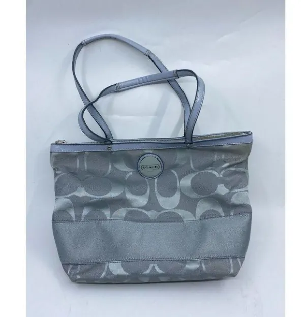 Coach Gray Jacquard Fabric Long Strap Tote Bag - Image 3