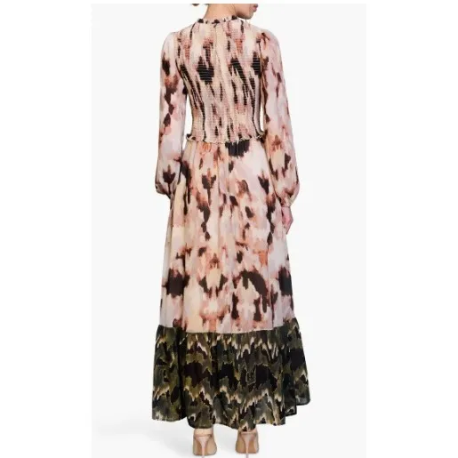 Melloday Smocked Long Sleeve Chiffon Maxi Dress‎ Size XS - Image 4