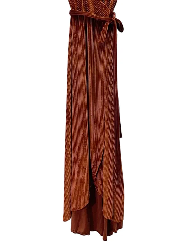 NWT Baltic Born Andi Dress Sz XXL Copper Ribbed Velvet Wrap Maxi Flutter Sleeve - Image 8