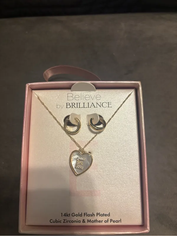 Believe by Brilliance 14k Gold Flash Plated CZ Necklace and Earrings set, “E” - Image 4