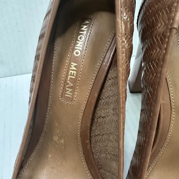 Antonio Melani Tassel Pump‎ Shoes Womens 9 Brown Leather Block Heel Round Toe - Image 9