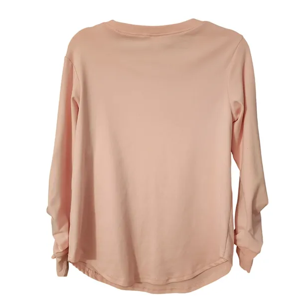 Anyproud Women Soft Long Sleeve Top Pink Ruched Cuff‎ Crew Neck Lagenlook, Small - Image 4