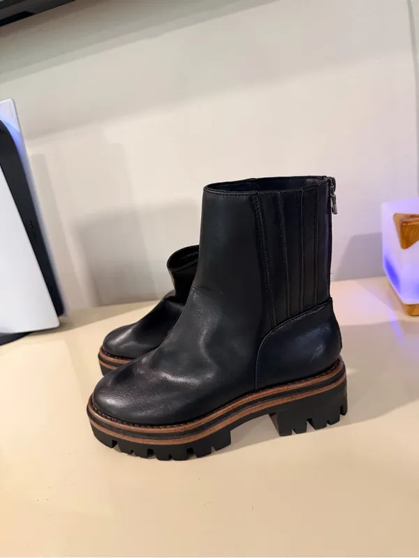 Kork-Ease Black Leather Lug Sole Ankle Boots - Image 6