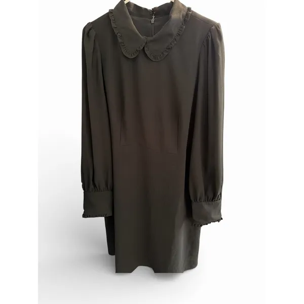 J.Crew Black Long Sleeve Ruffle‎ Collar A Line Dress Item size 14 - Image 2