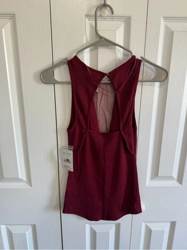 Free People Garnet Ribbed Mesh Paneled Tank Wine Extra Small NWT - Image 6