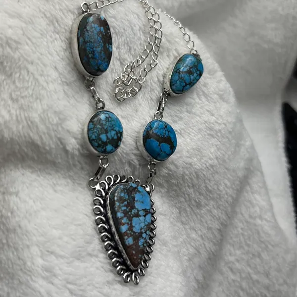 Turquoise Natural Gemstone 925 Silver Plated 16” Necklace - Image 2