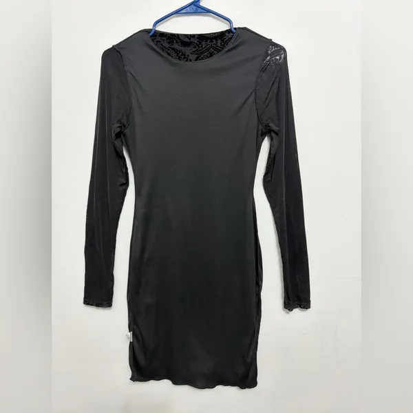 Windsor women’s Size S Black Velvet Burnout Bodycon Dress Long Sleeve(E38)✨ - Image 11
