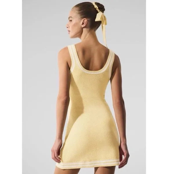 Alo Yoga Tennis Club Sweater Knit Dress White/Warm Butter Yellow Size XXs RARE - Image 3
