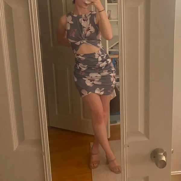 Floral Dress with cut out Gray Size XS - Image 3