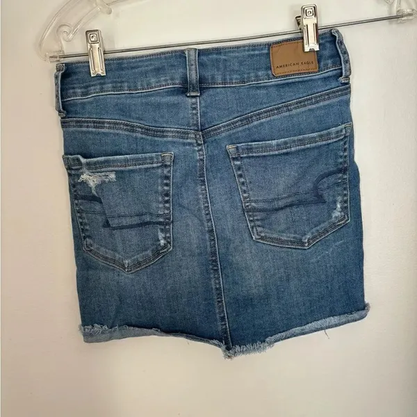 American Eagle Hi-Rise Mini Denim Jean Skirt Distressed Size 0 Blue - Image 6