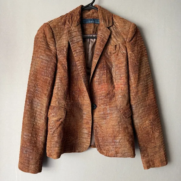Zara sz XS‎ brown faux leather basic blazer - Image 6