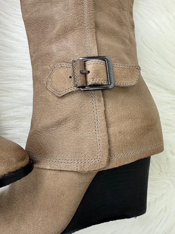 NWOT Vince Camuto Autumn Wedge Heel Leather Boots Size 8B EU38 Taupe - Image 9