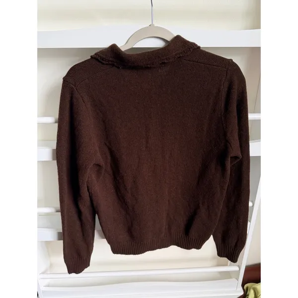 Brandy Melville Brown Button Up Collared Cardigan Sweater One Size - Image 3