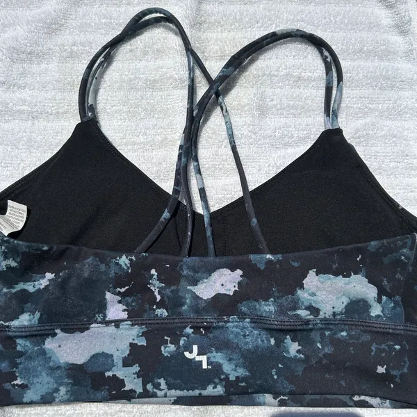 JoyLab Strappy Camo Blue, Grey, and Black Sports Bra - Image 2