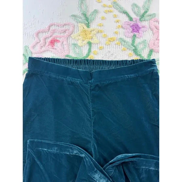 Wynne Collection Teal Blue Velvet Wide Leg Pants XL Elastic Waist Flowy‎ Elegant - Image 6