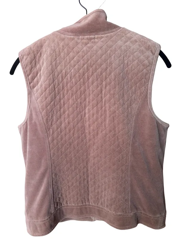 Liz & Co. Women’s Large Mauve Quilted Velour Zip Vest Full Zip Pockets - Image 4