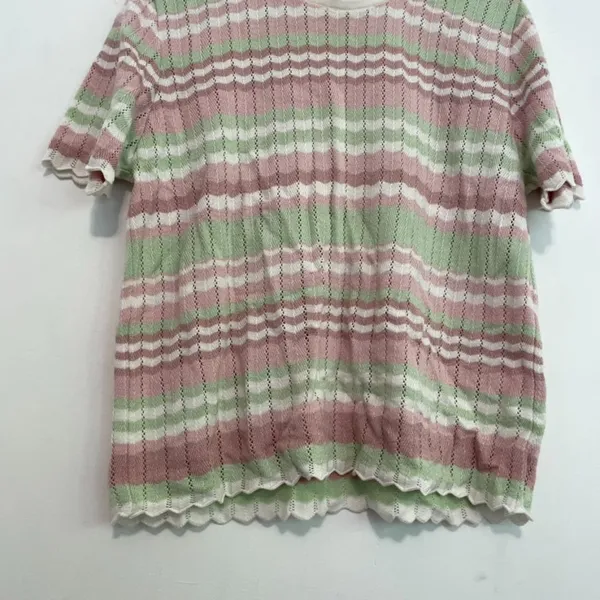 ALFRED DUNNER White Mauve Pink Green Chevron Striped Short Sleeve Sweater Top L - Image 4