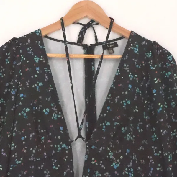 AFRM Revolve Portia Floral Midi Dress‎ Womens Size M Black Noir Neon Ditsy - Image 3