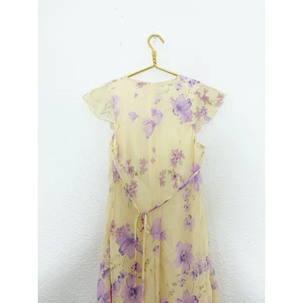 Vintage 90s City Triangles Butter Yellow Floral Midi Dress Fairy Coquette Y2K - Image 10