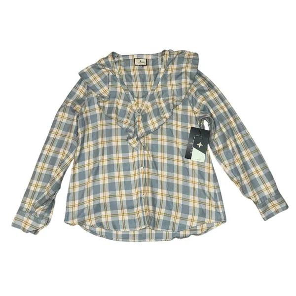 Tuckernuck NWT Blue V Neck Ruffle Eileen Button down women’s size XXL - Image 6