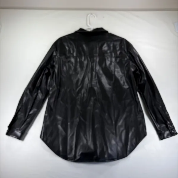Fashion Womens Black Faux Leather Button Down Shirt‎ Oversized Shacket NEW Small - Image 7