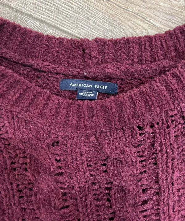 Chenille Maroon Red Cable Knit Sweater - Image 2