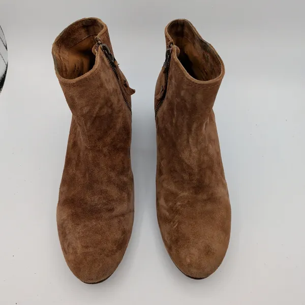 Trask Vivian‎ Brown Suede Leather Ankle Boots 9.5M Block Heel Side Zip 36-0946 - Image 4