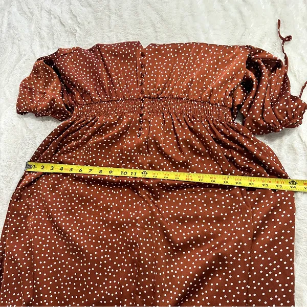 Taylor Rust Polka Dot Midi Dress Size 16 V-Neck Smocked Boho Chic - Image 13