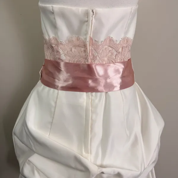 Jessica McClintock Gunne Sax Strapless Bubble Hem Mini Dress Ivory Pink Size 11 - Image 5