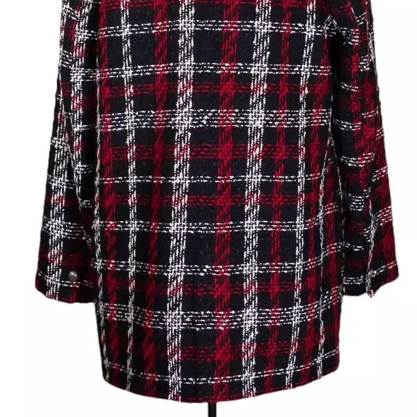 ZARA Overside Plaid Front Double Breasted Tweed Blazer Button Lined M Black Red - Image 11