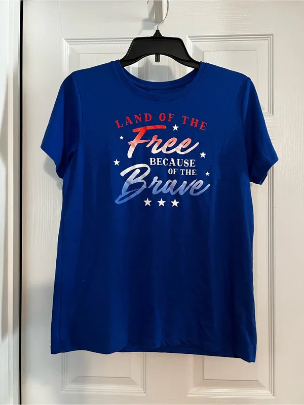 Women’s Patriotic Graphic Tee in Blue - Land of the Free - Image 2