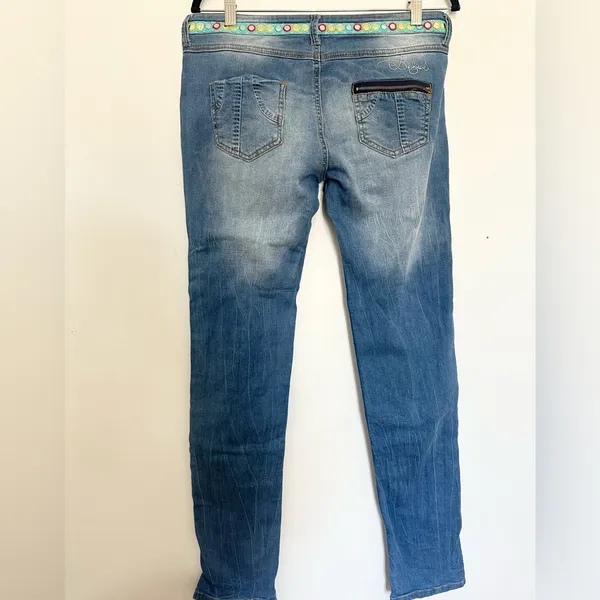 Desigual women's Ethnic stretch jeans floral Y2K 2000 embroidery boho hippie - Image 5